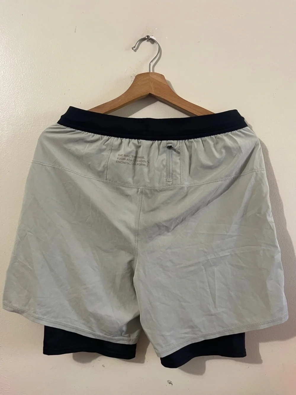 Vuori Two-Layer Hybrid Shorts in Light Gray and Black